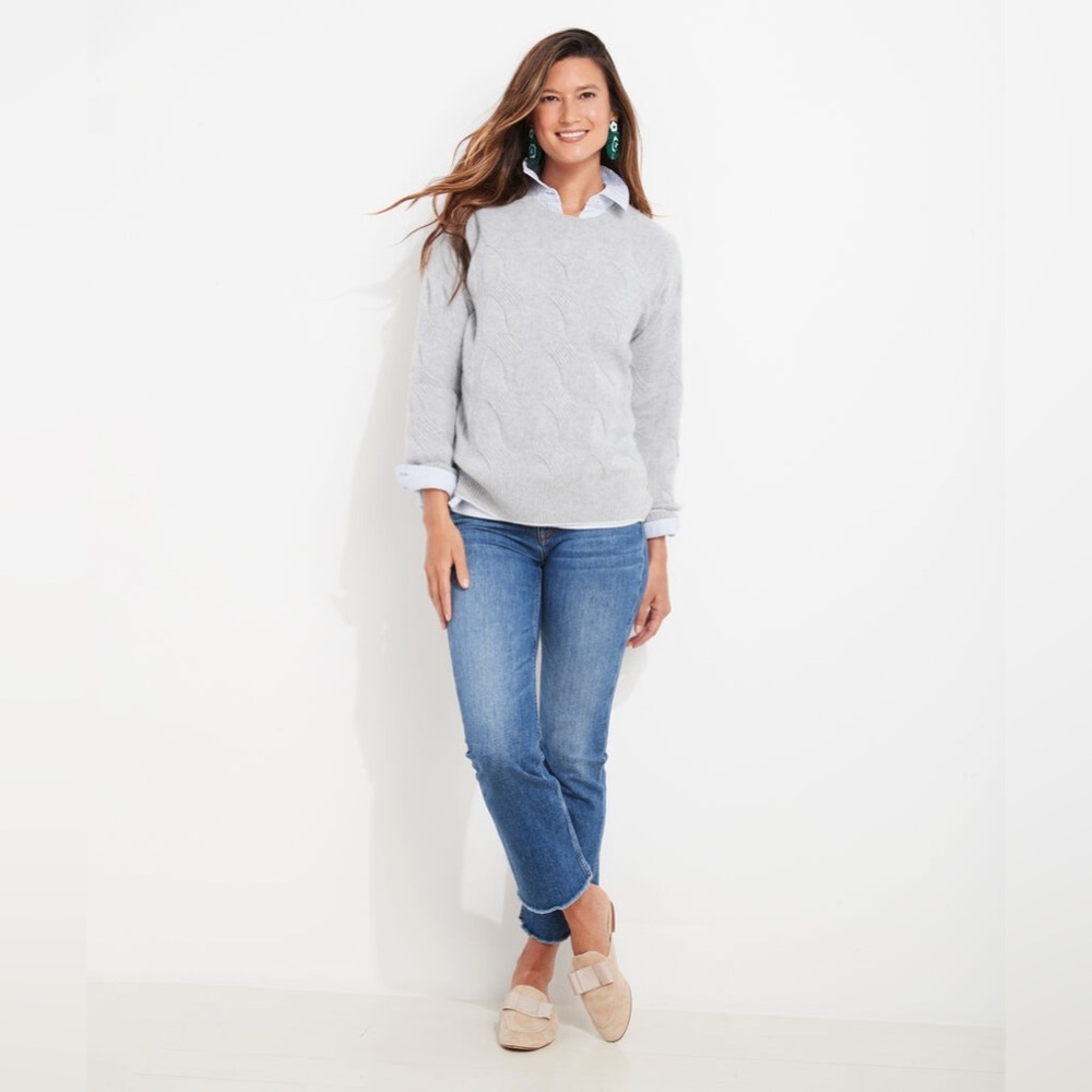 NWT Vineyard Vines {Navy} Seaspun Cashmere Cable-Knit Crewneck Sweater - Picture 2 of 7